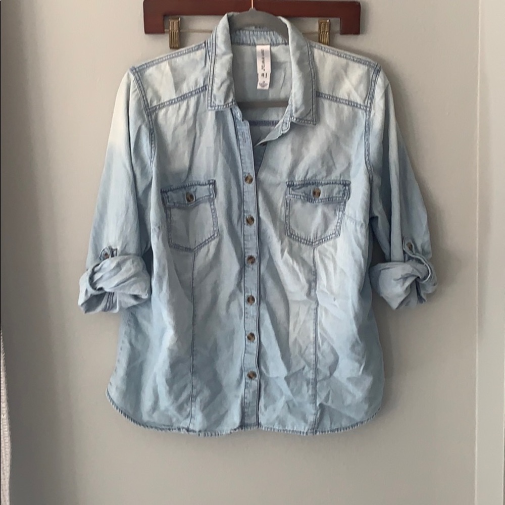 Pure energy denim button up 3/4 sleeve shirt 1x